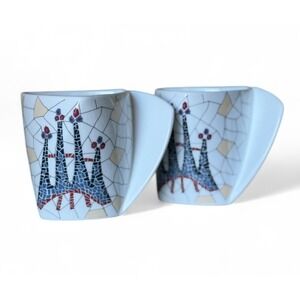 Set Of 2 Antoni Gaudi Barcelona Mugs Sagrada Familia Mosaic Triangle Shape
